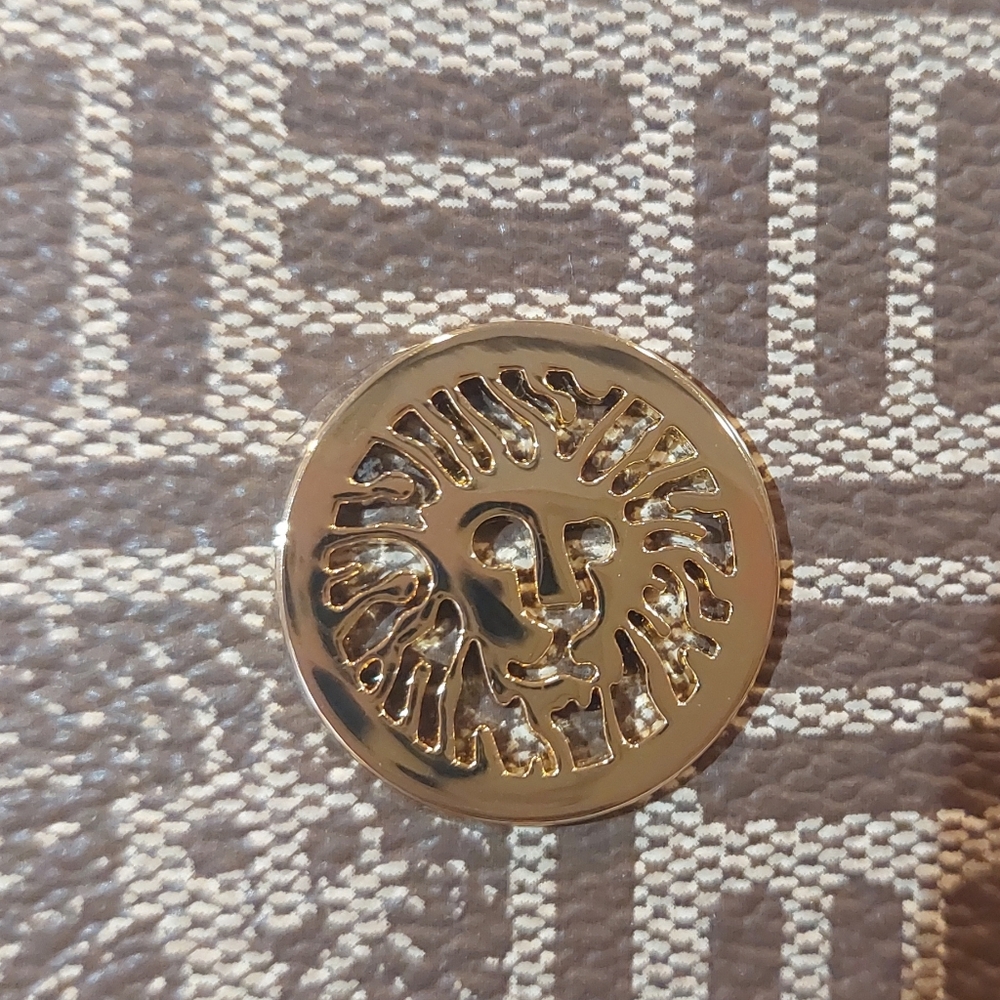 Anne Klein Tan and Pink Patterned Shoulder Bag with Gold Medallion - Picture 2 of 10